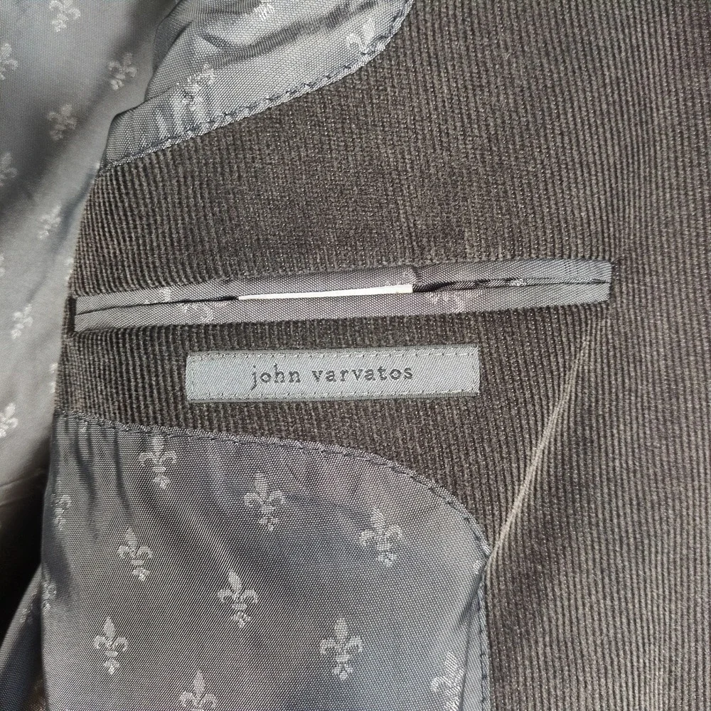John Varvatos Mens Charcoal Grey Corduroy 3 Button Blazer Leather Trim Size‎ 40R